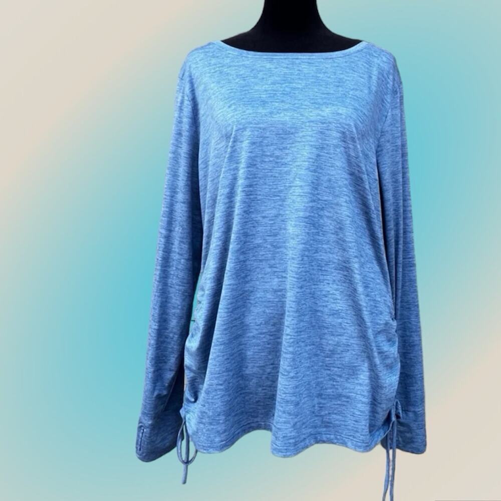 AVIA athletic long sleeve top, thumb holes, drawstring waist. Blue Women's L